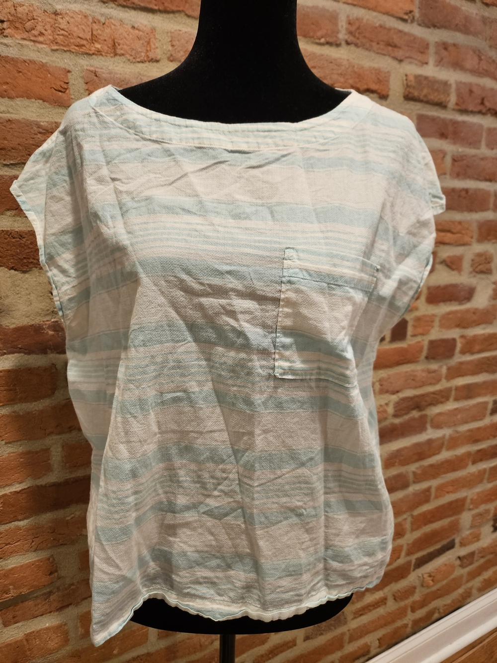 Patagonia Light Blue & White Striped Short Sleeve Blouse